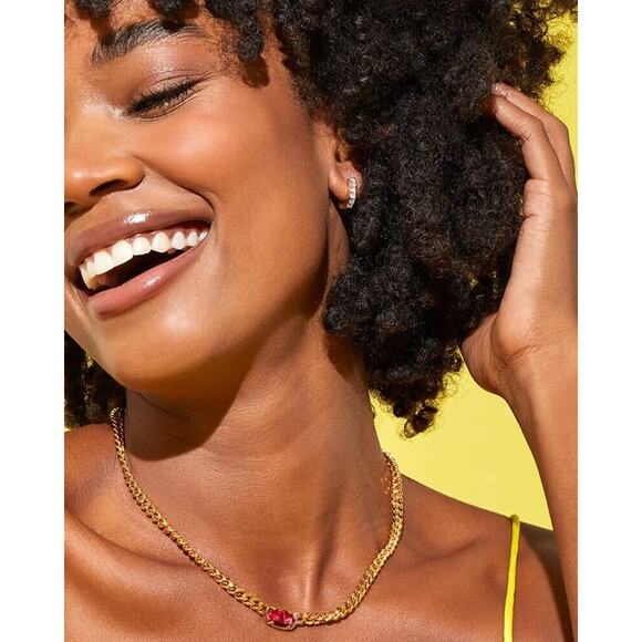 Kendra Scott Elisa 18k Gold Vermeil Red Tigers Eye Curb Chain Necklace NWT $400 - Picture 2 of 8